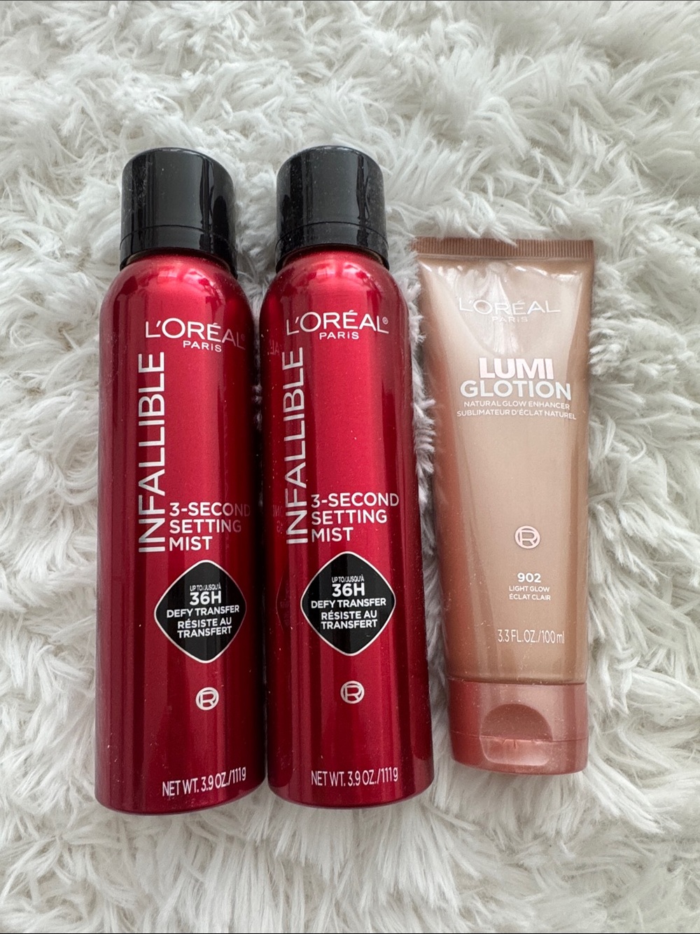 L'Oreal Red Infallible 3-Second Setting Mist 2 pack & Lumi Glotion